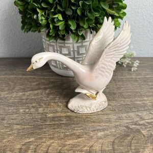 Vintage Norcrest Japan Swan Figurine - White Iridescent Pink Luster Bird Decor